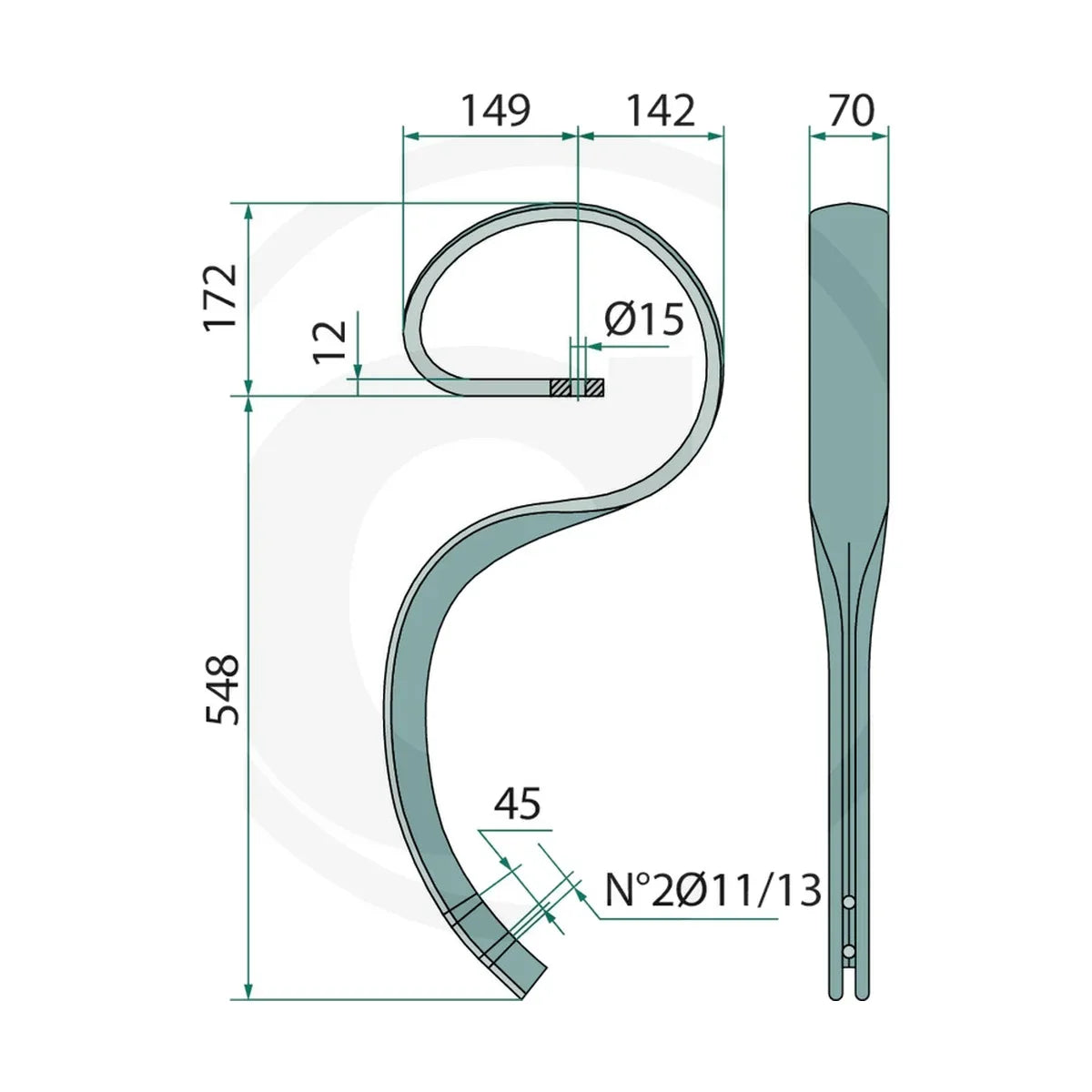 Schita dimensiuni Gheare elastice versiunea veche / gaurire Ø10mm pentru Köckerling GRANIT 18050 504008