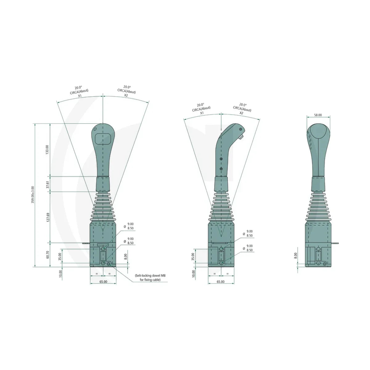 Schita dimensiuni Joystick incarcator frontal hidraulic P40/P80 fara comutator, pentru P40 si P80 GRANIT 87002322