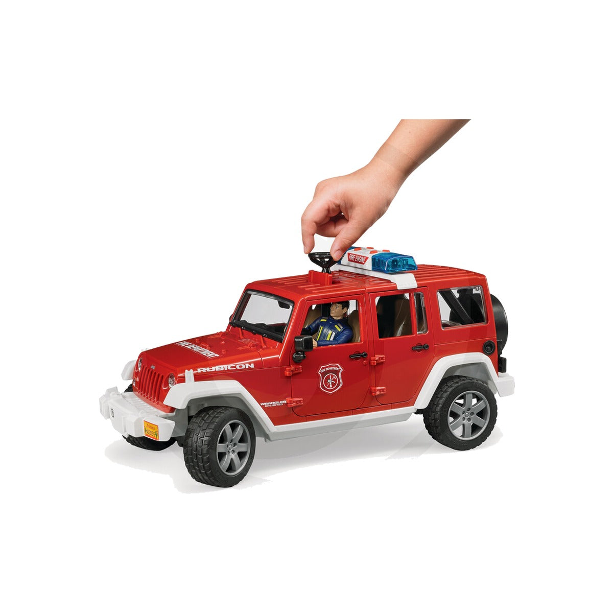 Macheta masina de pompieri Jeep Wrangler cu pompier, scara 1:16 Bruder 02528 – imagine 3