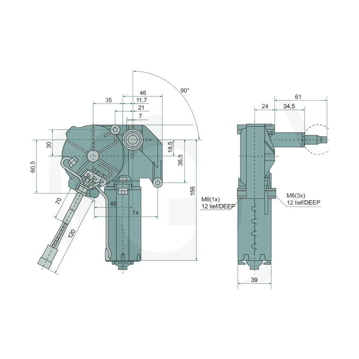 Schita dimensiuni Motor stergatoare compatibil Case IH, New Holland, Deutz-Fahr SWF 65404043