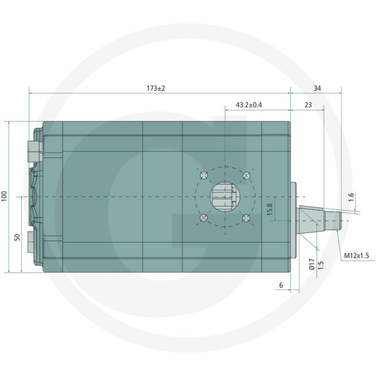 Dimensiuni laterale pompa hidraulica dubla Case IH Granit 25999050