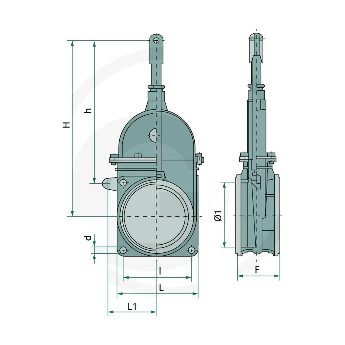 Schita dimensiuni Robinet golire dejectii Art.0075, 6" ohne abschmierbarer Stopfbuchsenmutter MZ 4050075150000