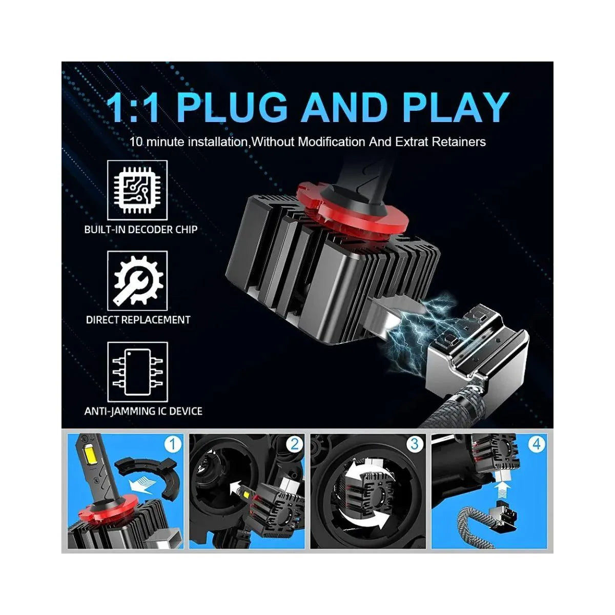 Set 2 becuri led D3S D3R 15000lm 6000k alb rece ventilator si canbus