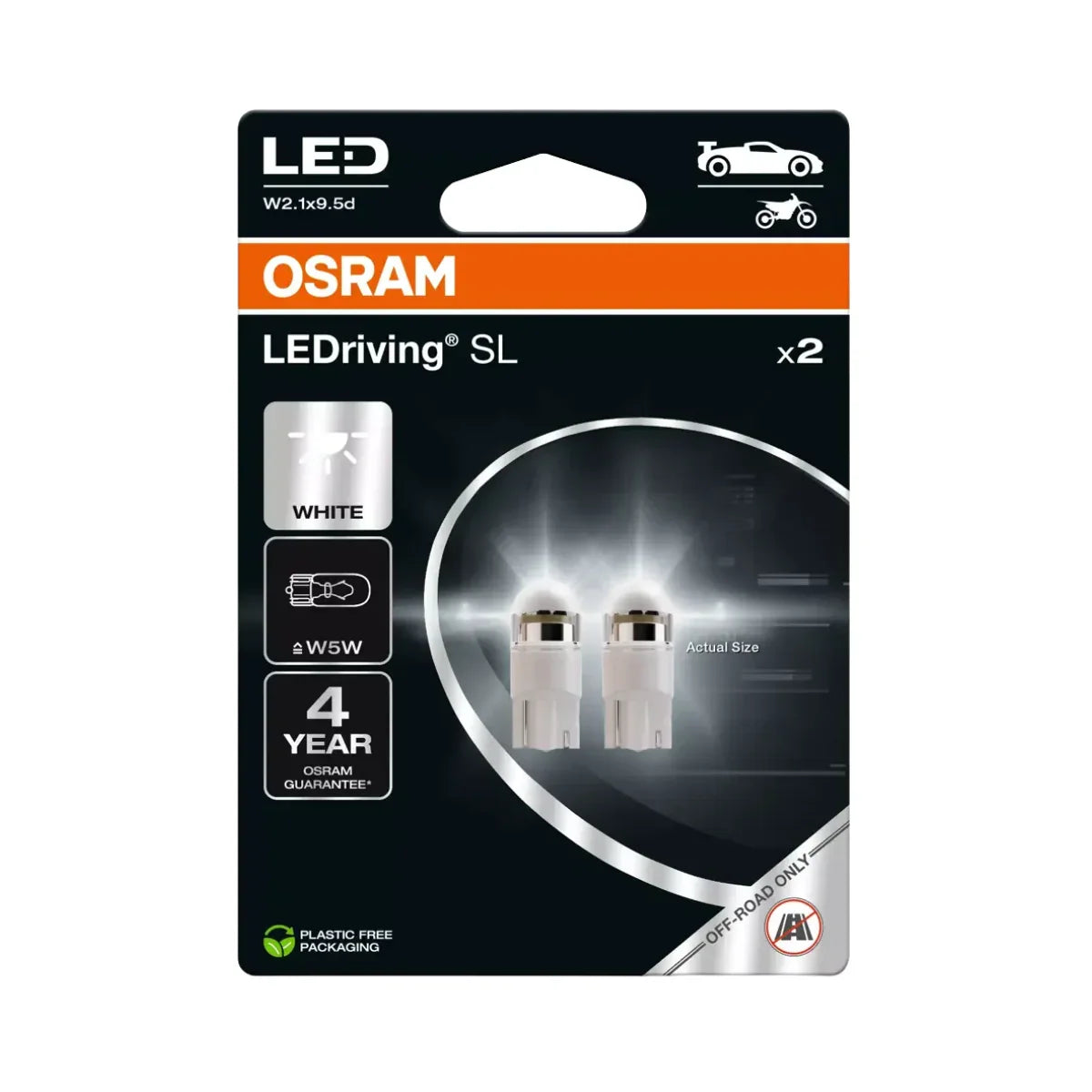 Set 2 becuri pozitie Osram LEDriving SL W5W T10 alb rece 2825DWP-2BL