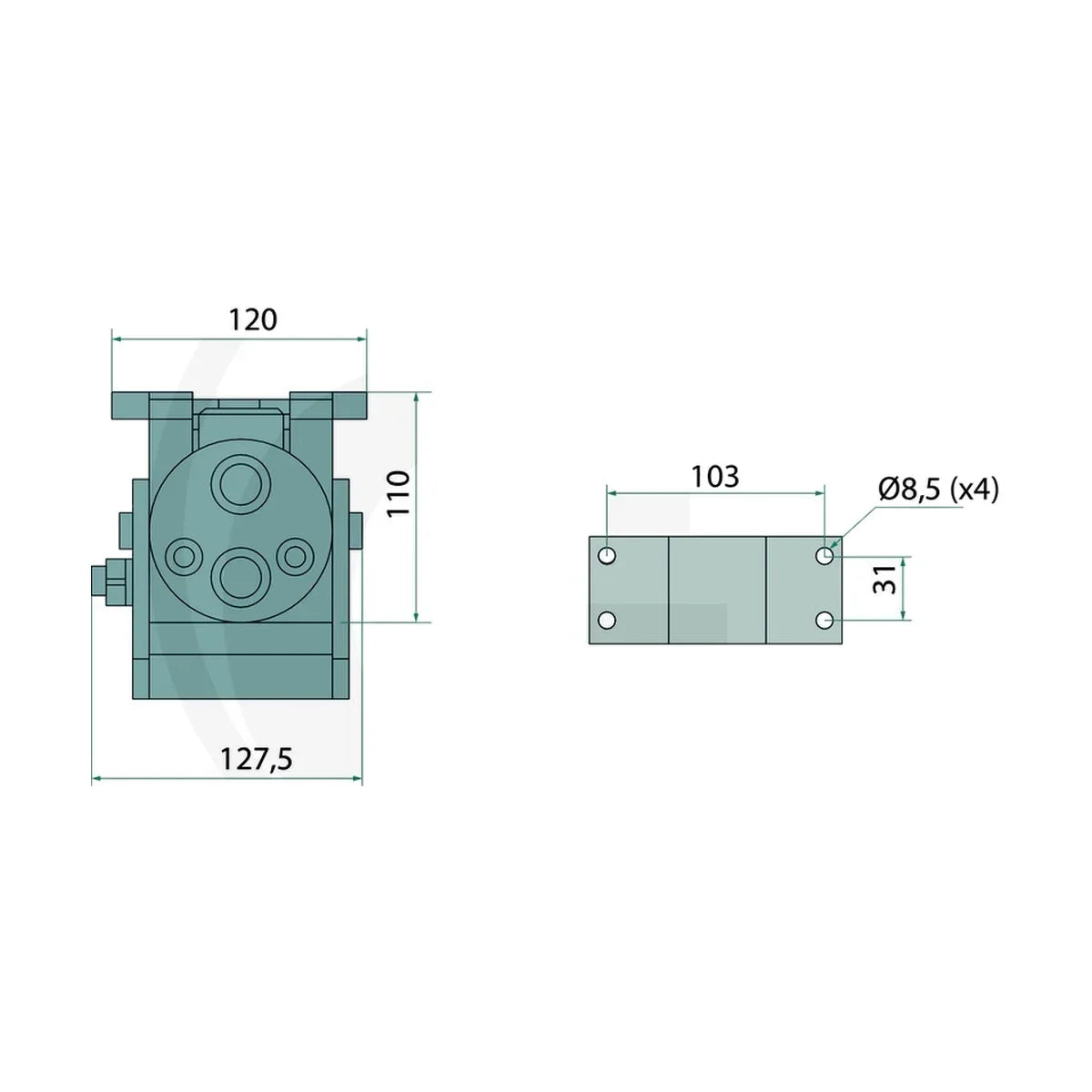 Schita dimensiuni Stecher P206 IG 2x 1/2" BSP DN10 – 2P206-2-12G M C FASTER 86002006