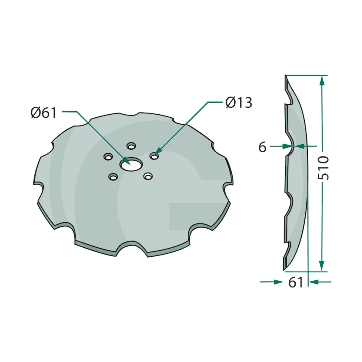 Schita dimensiuni Taler disc zimtat, Ø 510 x 6 mm compatibil Amazone GRANIT 18031-220KI2R768