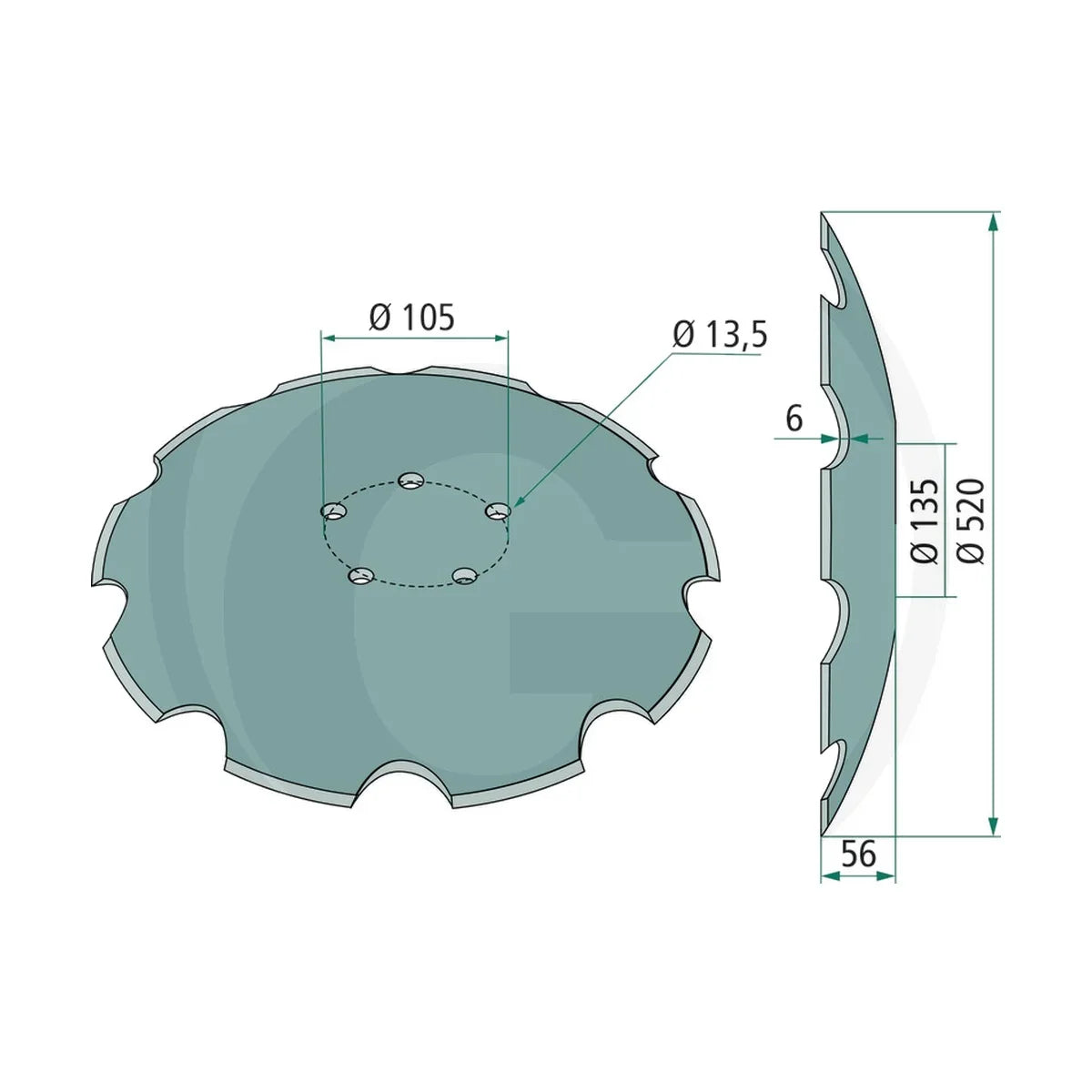 Schita dimensiuni Talere discuri zimtat GRANIT 56031 28071305