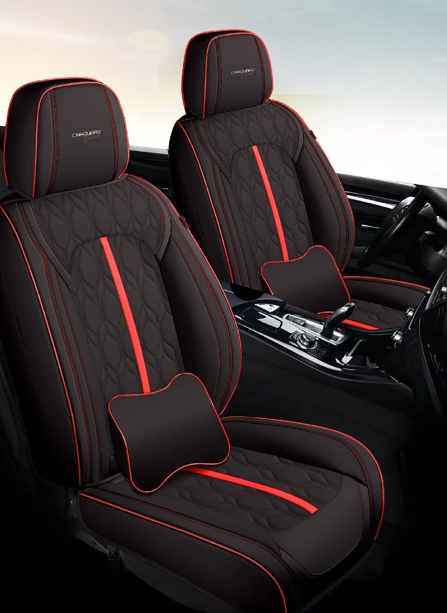 Huse auto premium 5 locuri Carguard Deluxe piele ecologică perforată - negru - rosu HSA024 – imagine 2