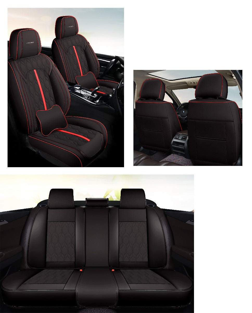 Huse auto premium 5 locuri Carguard Deluxe piele ecologică perforată - negru - rosu HSA024 – imagine 5