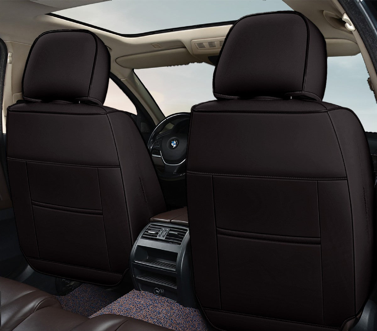Huse auto premium 5 locuri Carguard Deluxe piele ecologică perforată - negru - crem HSA027 – imagine 4