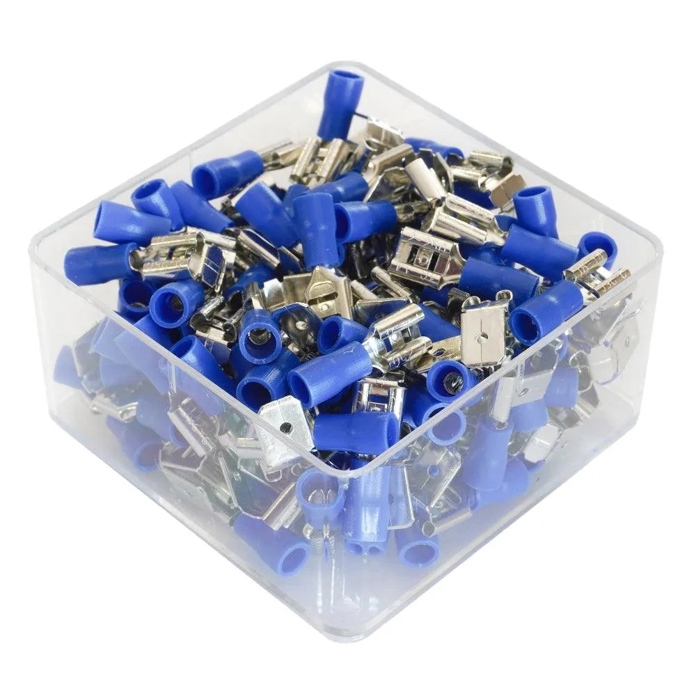 Set 100 papuci electrici terminali izolati albastr mama/tata 6.3x0.8mm