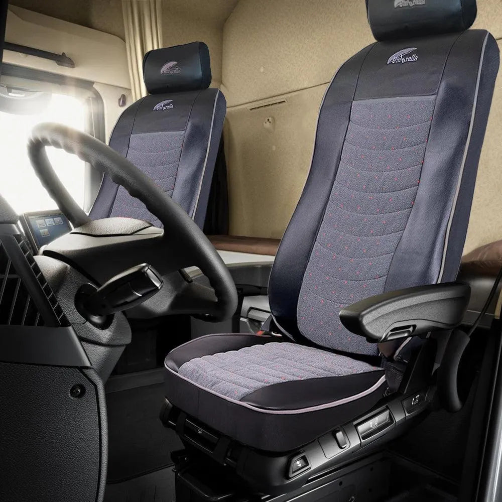 Set huse scaun truck umbrella pentru volvo 2000-2004 piele ecologica neagra + velvet gri