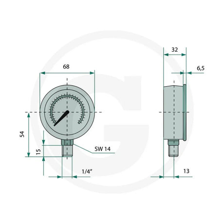 Manometru 0-250 bar Ø63 mm racord inferior G 1/4 compatibil Saphir SiloRex WIKA 85000407 – imagine 2