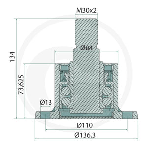 Lagar taler M30x2 cu flansa 4 gauri compatibil Pöttinger Terradisc GRANIT 1805400026 – imagine 2