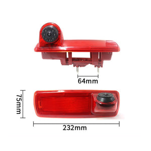 Dimensiuni lampa stop frana cu camera Renault Trafic III: 232 mm lungime, 75 mm inaltime, 64 mm intre prezoane