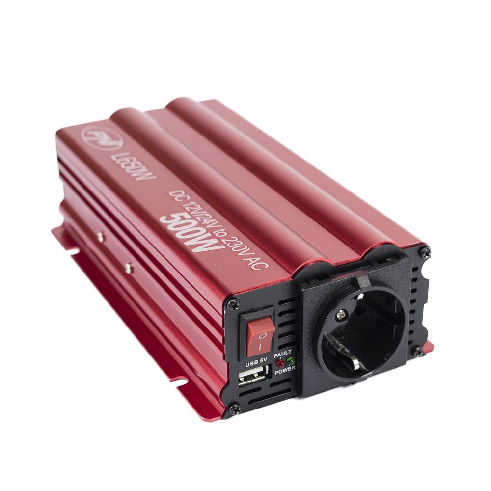 Invertor de tensiune Pni L650W, alimentare duala 12V/24V, iesire 230V, 500W, sinus modificat, mufa USB 5V 500MAH, cu clesti alimentare si mufa de bricheta inclusa PNI-L650W-DV
