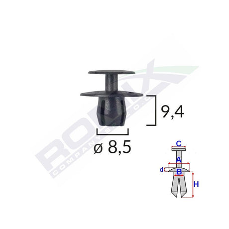 Clips fixare pentru bmw/mercedes/peugeot 8.5X9.4MM - negru set 10 buc Romix C30014