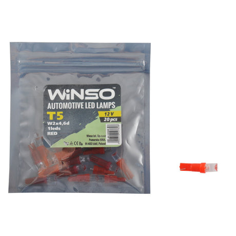 Bec LED Winso 12V FLUX T5 W2x4.6d 1LED Rosu - Set 20 buc 127620