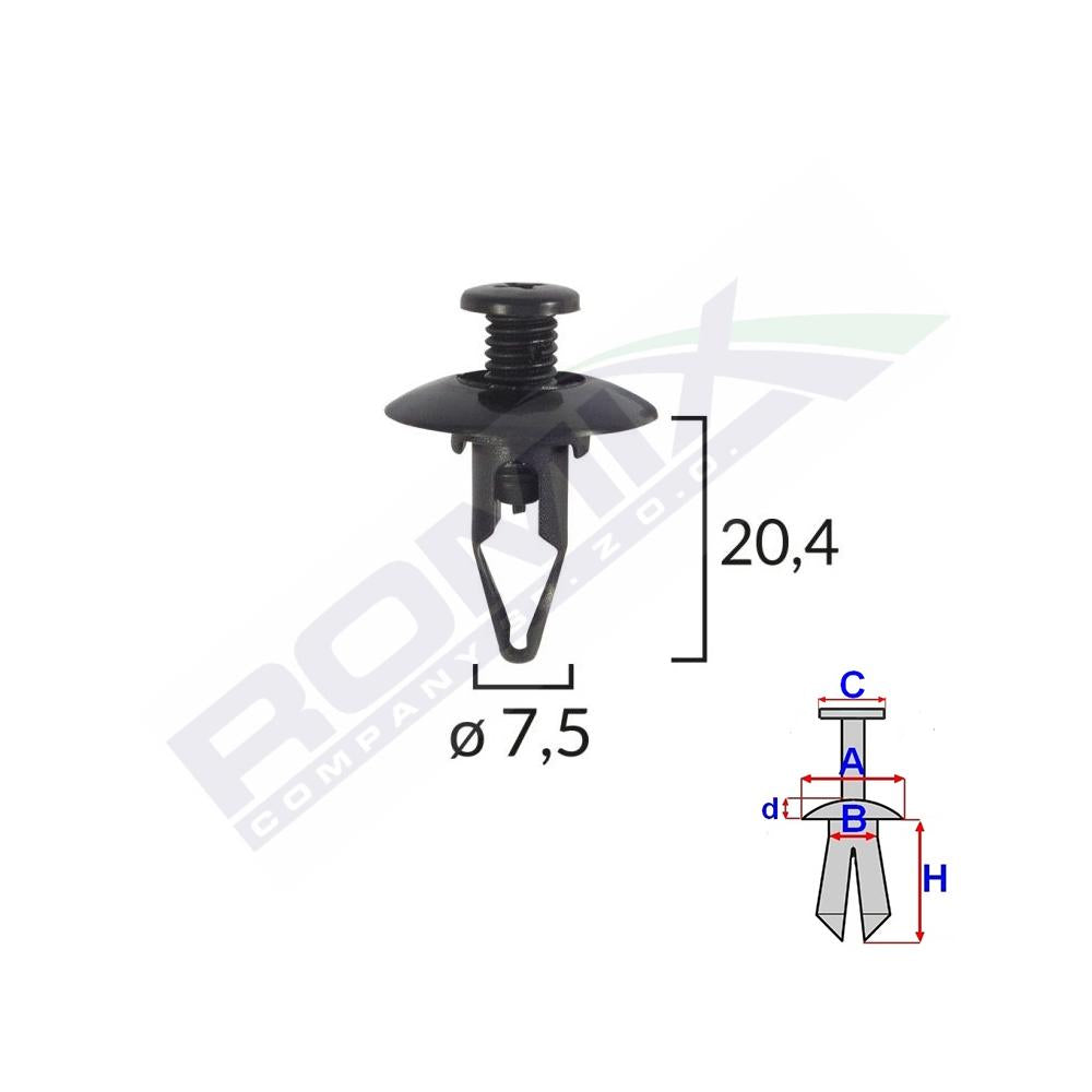 Clips fixare pentru Mitsubishi 7.5X20.4MM - negru set 10 buc Romix C10026