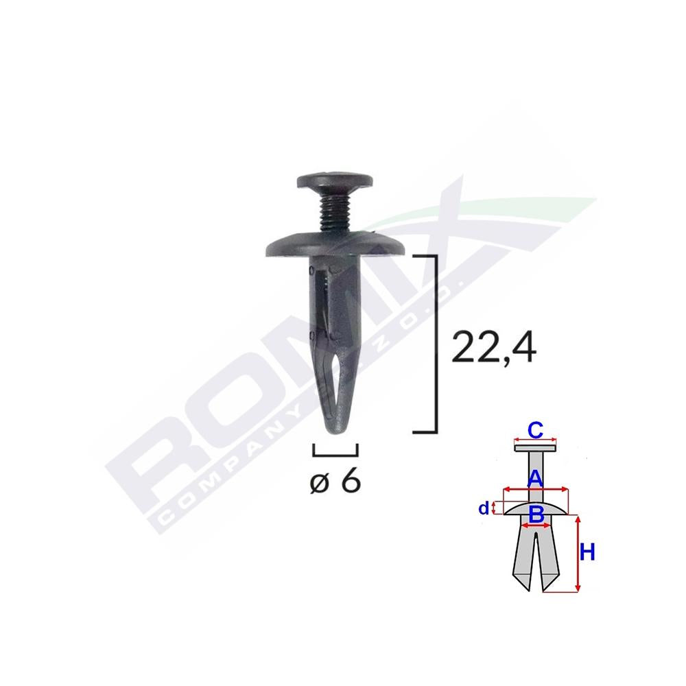 Clips fixare pentru bmw/gm 6X22.4MM - negru set 10 buc Romix B22046