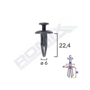 Clips fixare pentru bmw/gm 6X22.4MM - negru set 10 buc Romix B22046