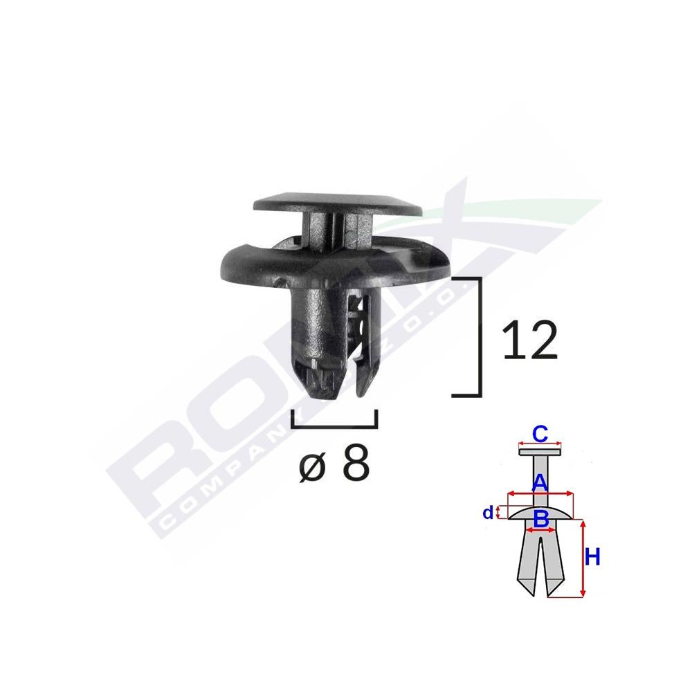 Clips fixare elemente roata pentru honda/mitsubishi 8X12MM - negru set 10 buc Romix B19239