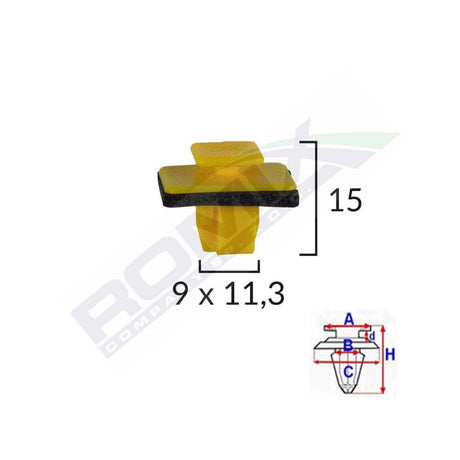 Clips fixare elemente exterioare pentru Hyundai 9X11.3X15MM - galben set 10 buc Romix B26969
