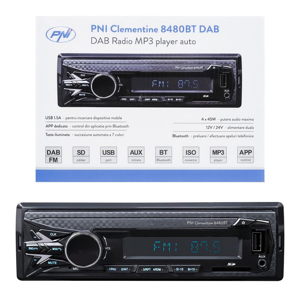 Radio MP3 player auto dab si rds Pni clementine 8480BT 4X45W, 12/24V, cu sd, USB, aux, rca, bluetooth si USB 1.5A PNI-8480BT