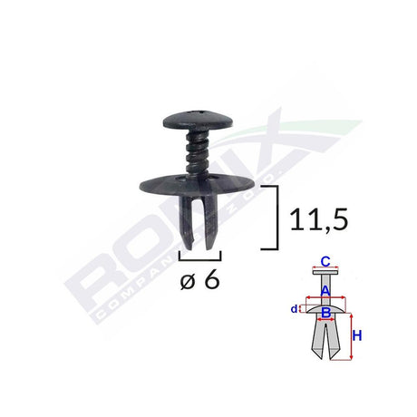 Clips fixare pentru Bmw Mini 6X11.5MM - negru set 10 buc Romix C10130