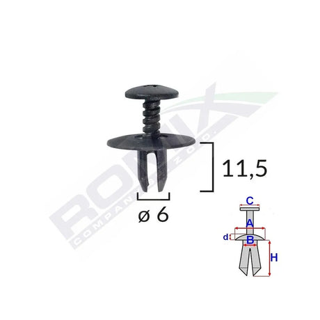 Clips fixare pentru Bmw Mini 6X11.5MM - negru set 10 buc Romix C10130 – imagine 2