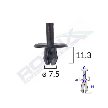 Clips fixare pentru Alfa romeo/fiat 7.5X11.3MM - negru set 10 buc Romix A16860