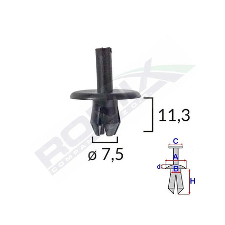 Clips fixare pentru Alfa romeo/fiat 7.5X11.3MM - negru set 10 buc Romix A16860 – imagine 2