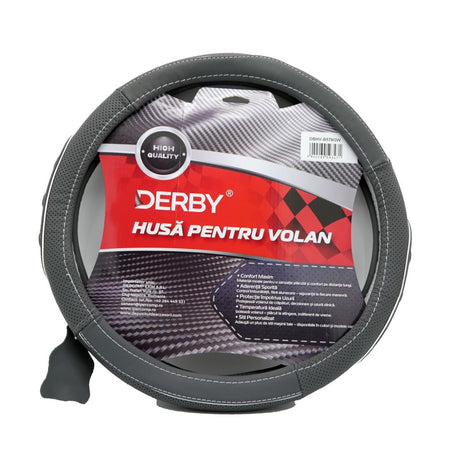 Husa volan piele naturala DERBY Gri Alb (37-39 cm) DBHVB578GW