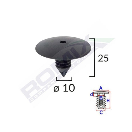 Clips fixare elemente roata pentru Renault 10X25MM - negru set 10 buc Romix A18000