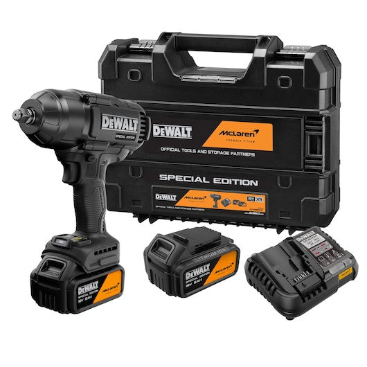 Cheie cu impact DEWALT® x McLaren F1 Team 18V XR® fără perii, inel de reținere de 1/2", cu cuplu ridicat - 2 acumulatori de 5Ah DCF99MP2TQW