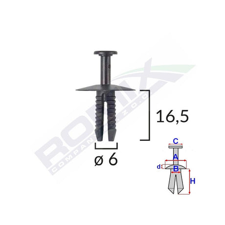 Clips fixare pentru bmw/mini/opel 6X16.5MM - negru set 10 buc Romix C10005