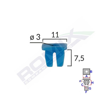 Clips fixare pentru grup vag/ Citroen/ Fiat/ Alfa - albastru set 25 buc Romix 15012