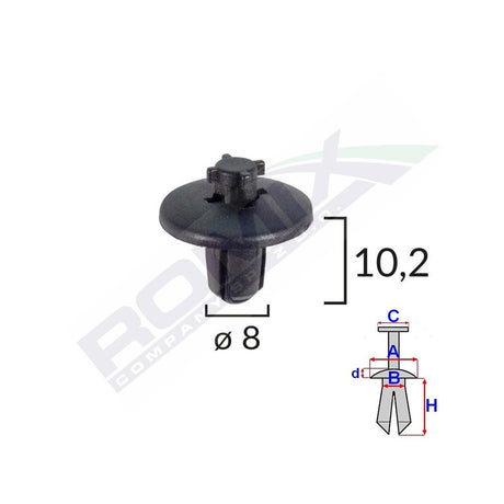 Clips fixare elemente roata pentru citroen/peugeot 8X10.2 - negru set 10 buc Romix A20001