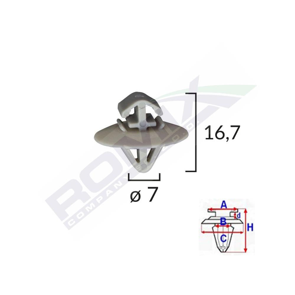 Clips fixare elemente exterioare pentru iveco/opel/renault 7X16.7 - gri set 10 buc Romix 71187