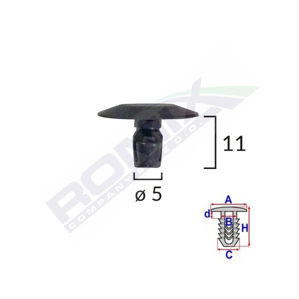 Clips tip garnitura pentru Peugeot 5X11MM - negru set 10 buc Romix A82031