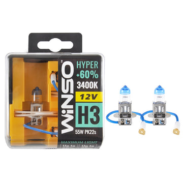 Bec Halogen Winso Hyper +60% H3 - 12V, 55W PK22s ● 3400K ● Set 2 buc 712330
