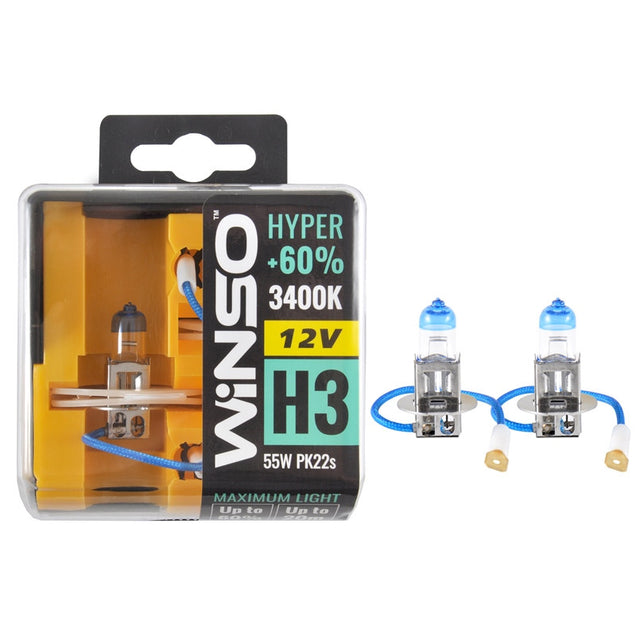 Bec Halogen Winso Hyper +60% H3 - 12V, 55W PK22s ● 3400K ● Set 2 buc 712330