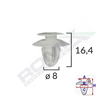 Clips tapiterie pentru Mercedes 8X16.4MM - alb set 10 buc Romix A15054