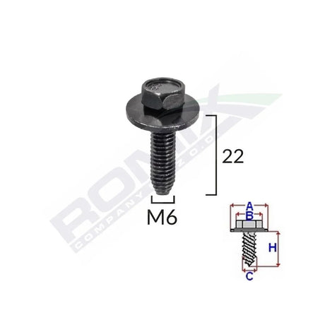 Surub fixare elemente exterior pentru Peugeot, Citroen 6X22MM set 5 buc Romix C60619 – imagine 2