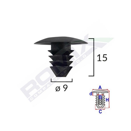 Clips tapiterie pentru grup vag 9X15MM - negru set 10 buc Romix A11888