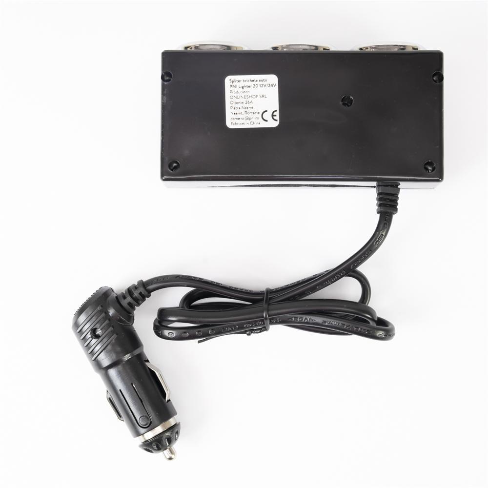 Incarcator auto spliter Pni lighter 20 12V/24V, cu 2 iesiri bricheta, 2 x USB (1A), indicator LED PNI-SBR20