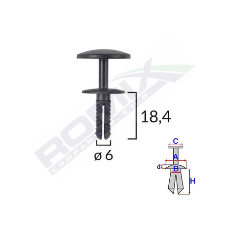 Clips fixare universal 6X18.4MM - negru set 25 buc Romix C10013