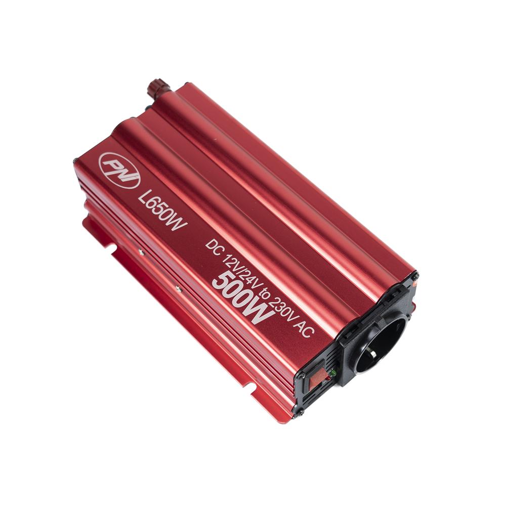 Invertor de tensiune Pni L650W, alimentare duala 12V/24V, iesire 230V, 500W, sinus modificat, mufa USB 5V 500MAH, cu clesti alimentare si mufa de bricheta inclusa PNI-L650W-DV