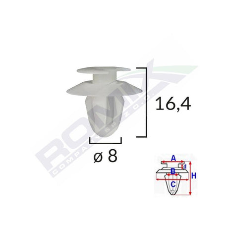 Clips tapiterie pentru Mercedes 8X16.4MM - alb set 10 buc Romix A15054