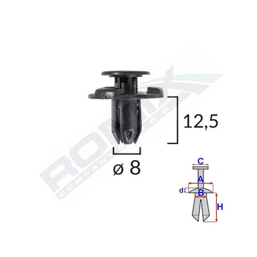 Clips fixare elemente exterior pentru Nissan, Subaru 8X12.5MM negru set 10BUC Romix C70167